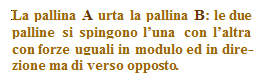 Casella di testo: La pallina A urta la pallina B: le due palline si spingono l’una con l’altra con forze uguali in modulo ed in dire-zione ma di verso opposto.