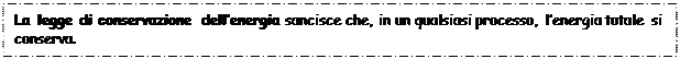 Casella di testo: La legge di conservazione dell’energia sancisce che, in un qualsiasi processo, l’energia totale si conserva.